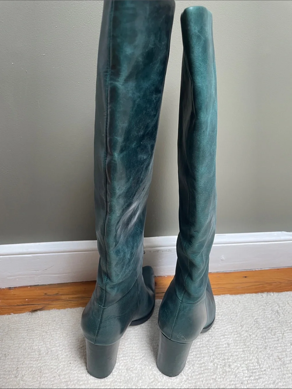 Nine West Teal Leather Over-the-Knee Block Heel Boots